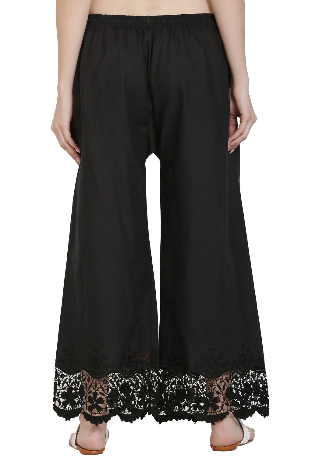 PAVONINE Black Color Chikankari Lace Scalloped Hem Cotton Fabric Sharara For Women - Distacart