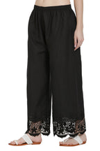 PAVONINE Black Color Chikankari Lace Scalloped Hem Cotton Fabric Sharara For Women - Distacart