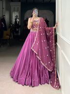 Lorenvalley Pink Silk Crepe Sequins and Thread Embroidery Work Belt Lehenga Choli with Dupatta