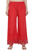 PAVONINE Red Color Chikankari Lace Scalloped Hem Cotton Fabric Sharara For Women - Distacart
