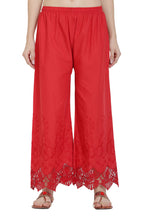 PAVONINE Red Color Chikankari Lace Scalloped Hem Cotton Fabric Sharara For Women - Distacart