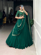 Lorenvalley Fashion Green Georgette Thread Embroidery Work Belt Lehenga Choli with Dupatta