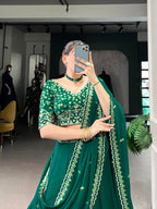 Lorenvalley Fashion Green Georgette Thread Embroidery Work Belt Lehenga Choli with Dupatta