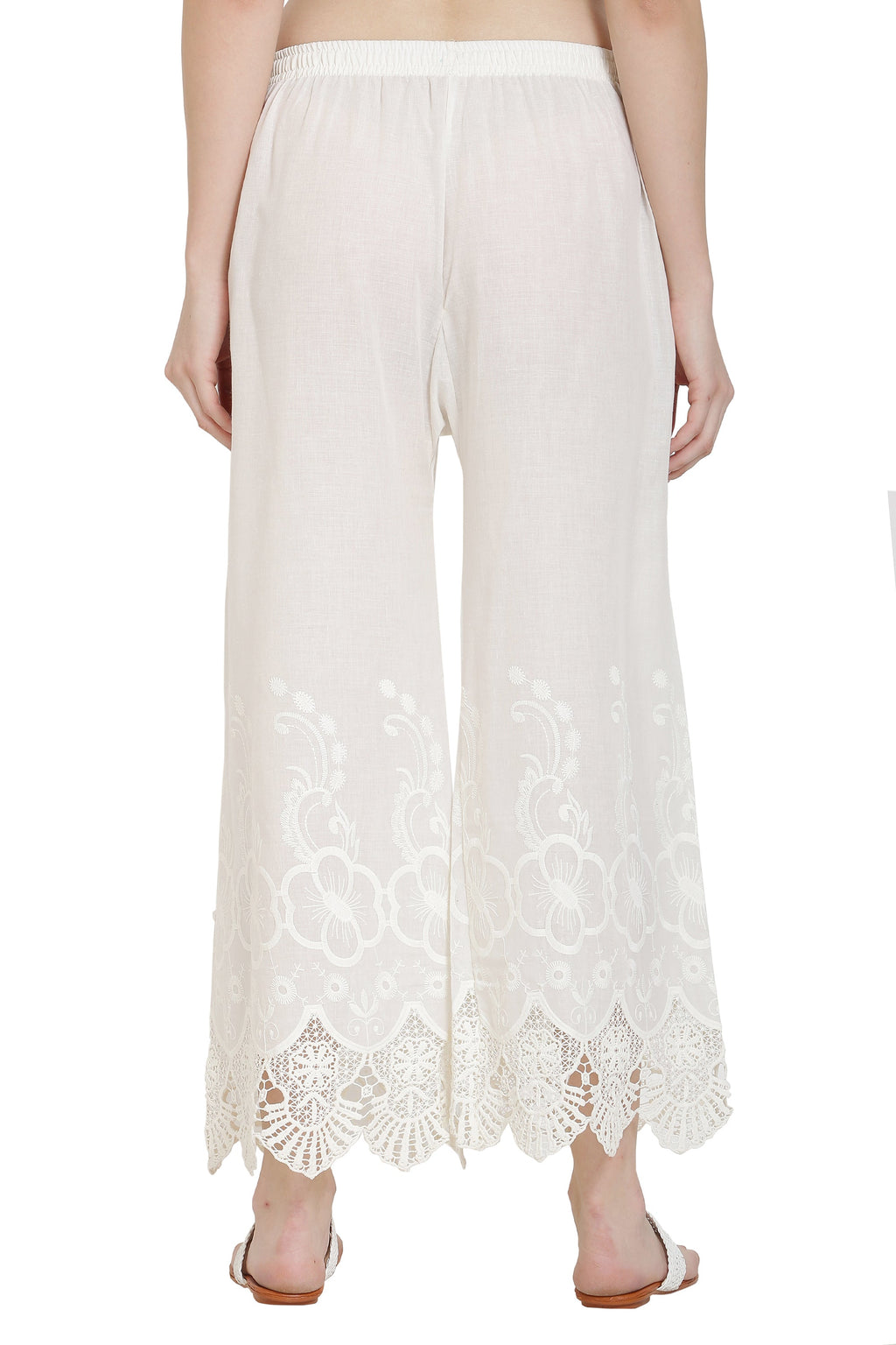 PAVONINE White Color Chikankari Lace Scalloped Hem Cotton Fabric Sharara For Women - Distacart