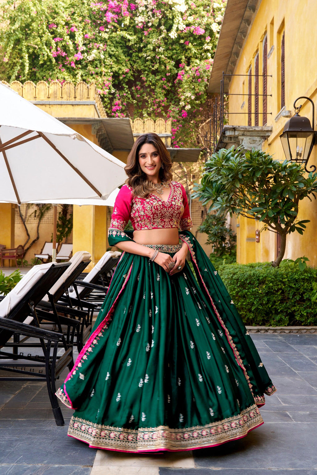 Lorenvalley Fashion Silk Satin Sequins and Thread Embroidery Work Lehenga Choli with Dupatta - Distacart