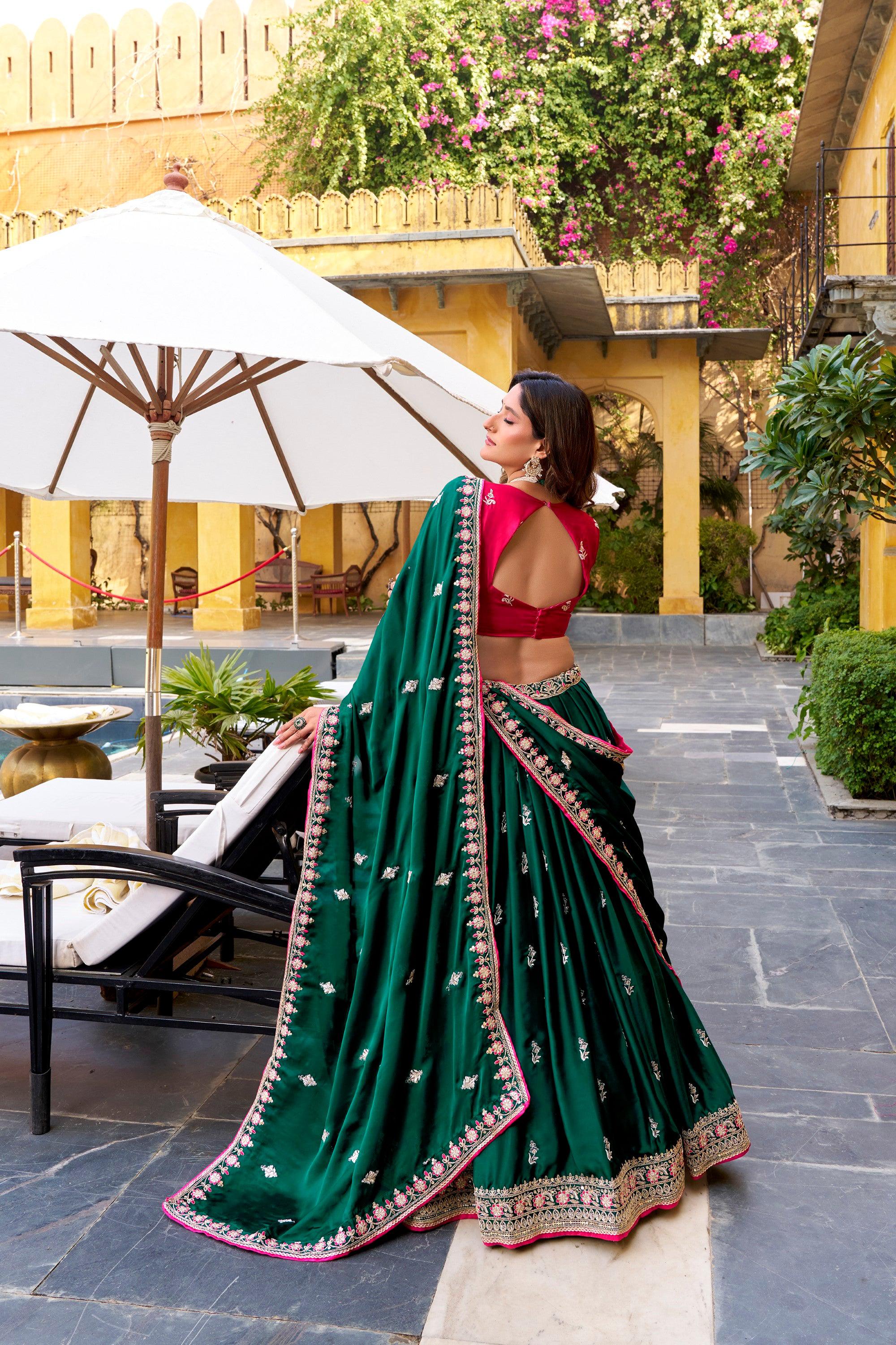 Lorenvalley Fashion Silk Satin Sequins and Thread Embroidery Work Lehenga Choli with Dupatta - Distacart