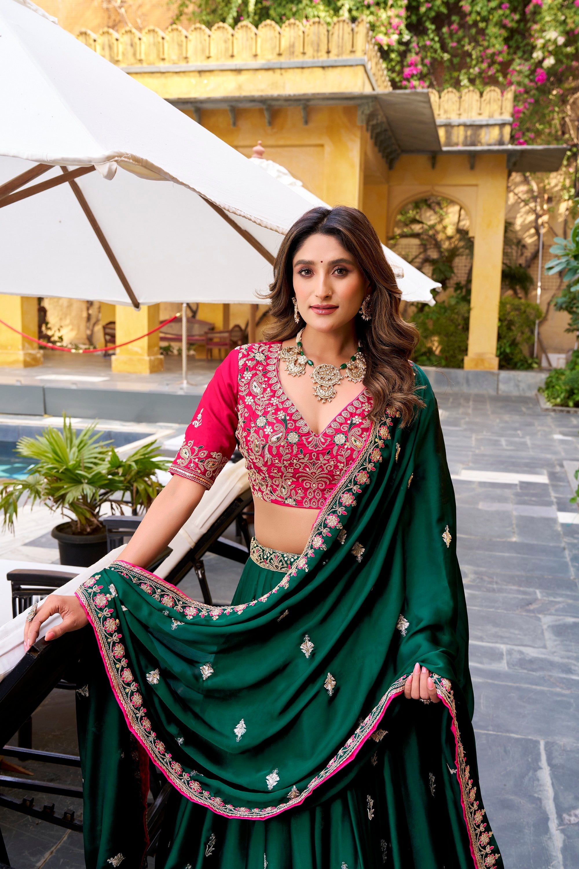 Lorenvalley Fashion Silk Satin Sequins and Thread Embroidery Work Lehenga Choli with Dupatta - Distacart
