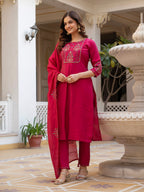 Lorenvalley Fashion Ranipink Viscose Mango Silk Multi Embroidery Sequins With Hand Work Kurta Pant Dupatta - Distacart