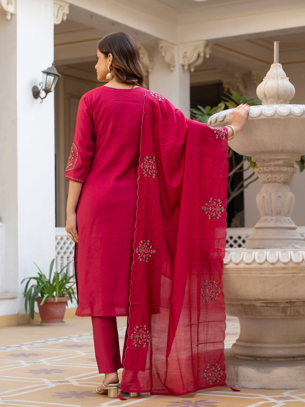 Lorenvalley Fashion Ranipink Viscose Mango Silk Multi Embroidery Sequins With Hand Work Kurta Pant Dupatta - Distacart