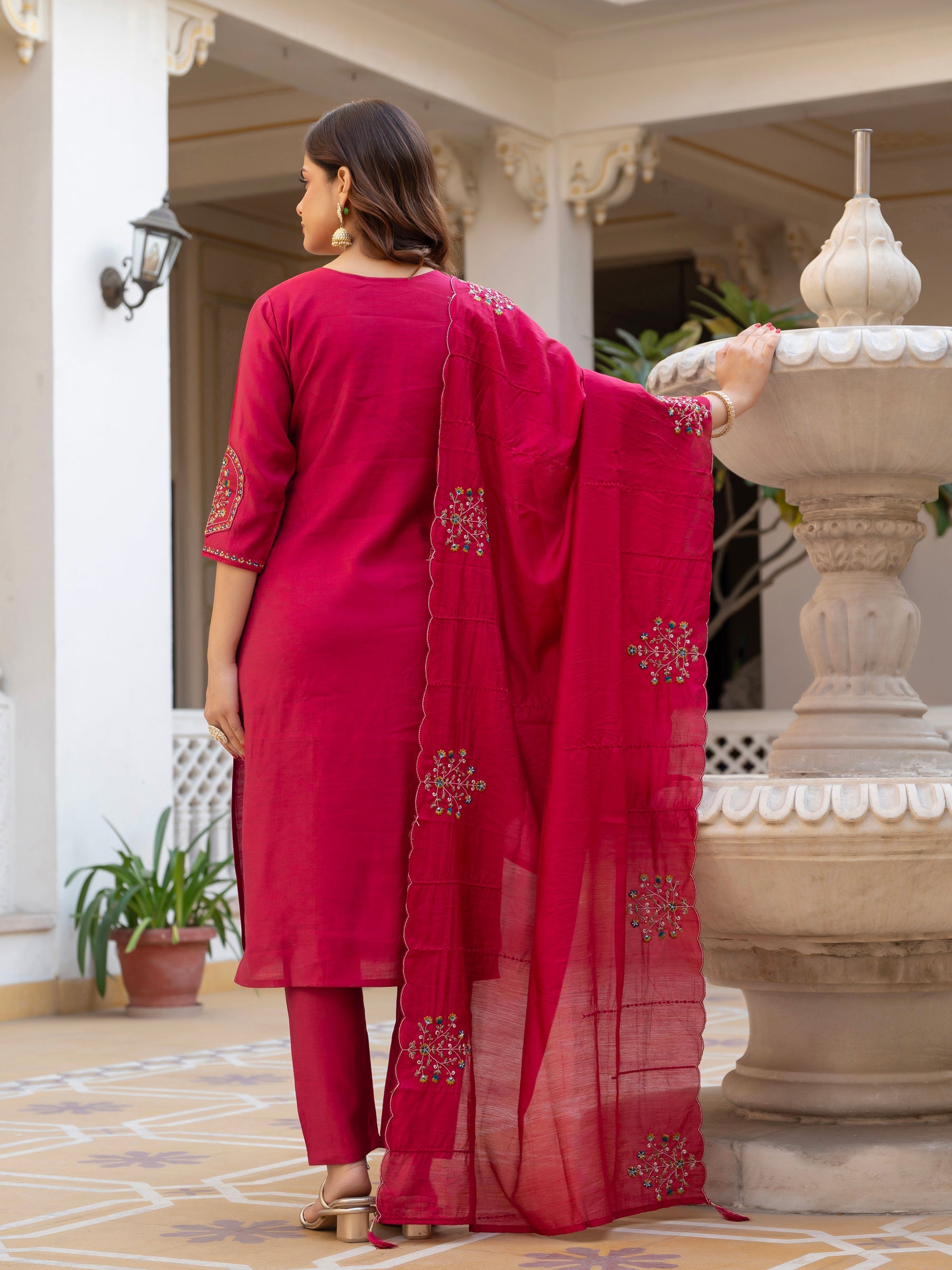 Lorenvalley Fashion Ranipink Viscose Mango Silk Multi Embroidery Sequins With Hand Work Kurta Pant Dupatta - Distacart