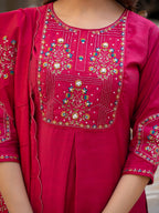 Lorenvalley Fashion Ranipink Viscose Mango Silk Multi Embroidery Sequins With Hand Work Kurta Pant Dupatta - Distacart