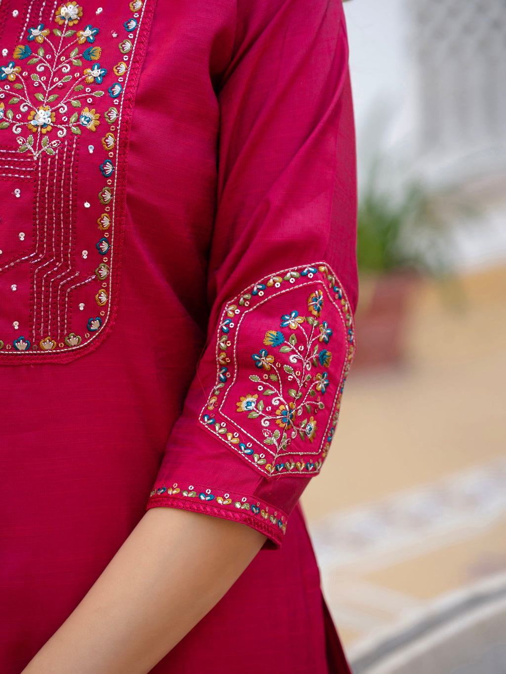Lorenvalley Fashion Ranipink Viscose Mango Silk Multi Embroidery Sequins With Hand Work Kurta Pant Dupatta - Distacart