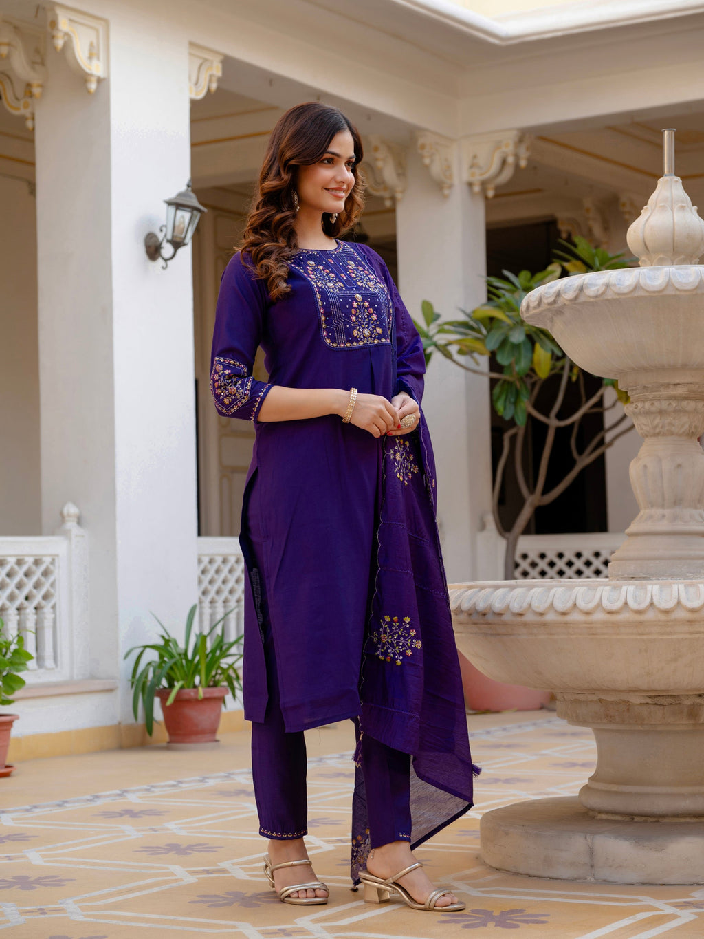 Lorenvalley Fashion Violet Viscose Mango Silk Multi Embroidery Sequins With Hand Work Kurta Pant Dupatta - Distacart