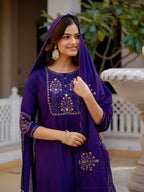 Lorenvalley Fashion Violet Viscose Mango Silk Multi Embroidery Sequins With Hand Work Kurta Pant Dupatta - Distacart