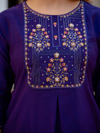 Lorenvalley Fashion Violet Viscose Mango Silk Multi Embroidery Sequins With Hand Work Kurta Pant Dupatta - Distacart
