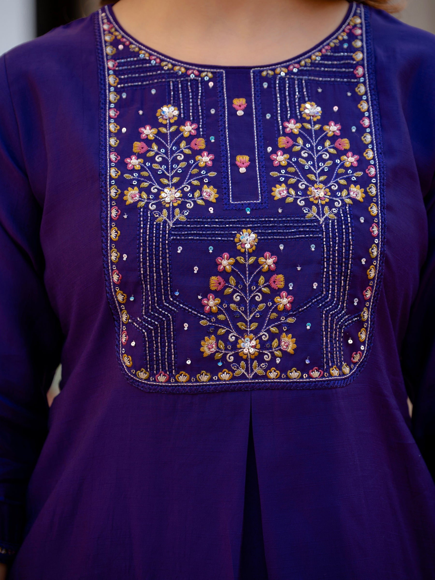 Lorenvalley Fashion Violet Viscose Mango Silk Multi Embroidery Sequins With Hand Work Kurta Pant Dupatta - Distacart