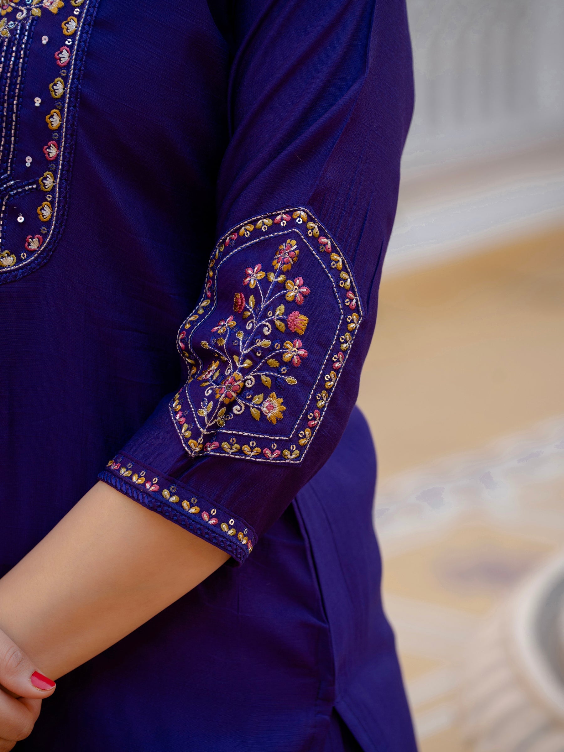 Lorenvalley Fashion Violet Viscose Mango Silk Multi Embroidery Sequins With Hand Work Kurta Pant Dupatta - Distacart