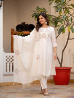 Lorenvalley Fashion White Viscose Mango Silk Multi Embroidery Sequins With Hand Work Kurta Pant Dupatta - Distacart