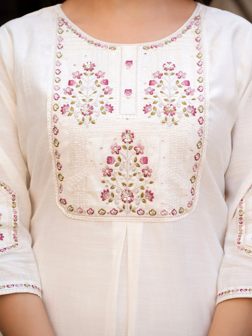 Lorenvalley Fashion White Viscose Mango Silk Multi Embroidery Sequins With Hand Work Kurta Pant Dupatta - Distacart