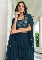 Anaita Teal Blue Georgette Stitched Lehenga Choli With Sequence & Thread Work - Distacart