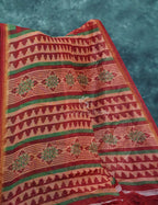 Mix of Orange and Teracotta Red Printed Semi Chanderi Saree By Gayathri Reddy Designer Studio - Distacart
