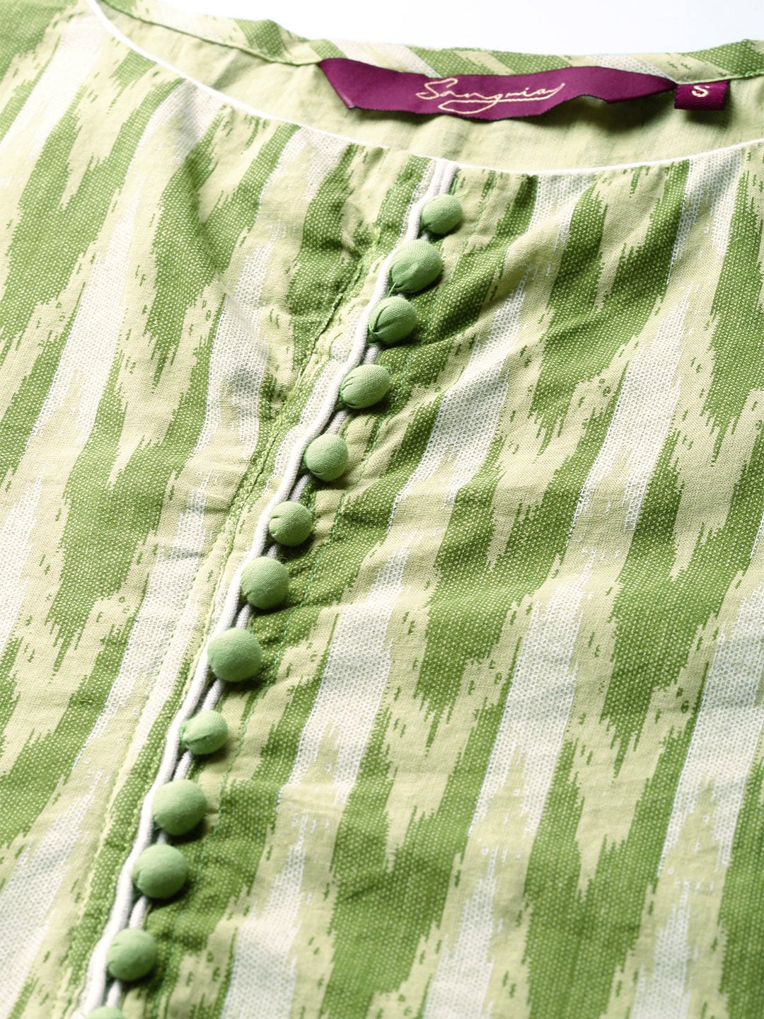 Sangria Women Green & White Printed Kurta with Trousers
