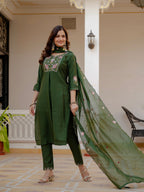 Vedant Vastram Viscose Silk Embroidery & Sequence Work Stitched Salwar Suit Set-Green - Distacart