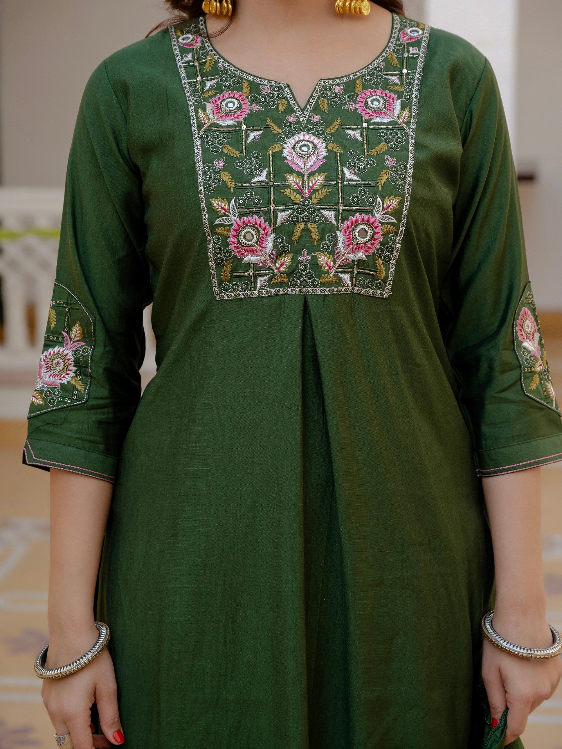 Vedant Vastram Viscose Silk Embroidery & Sequence Work Stitched Salwar Suit Set-Green - Distacart