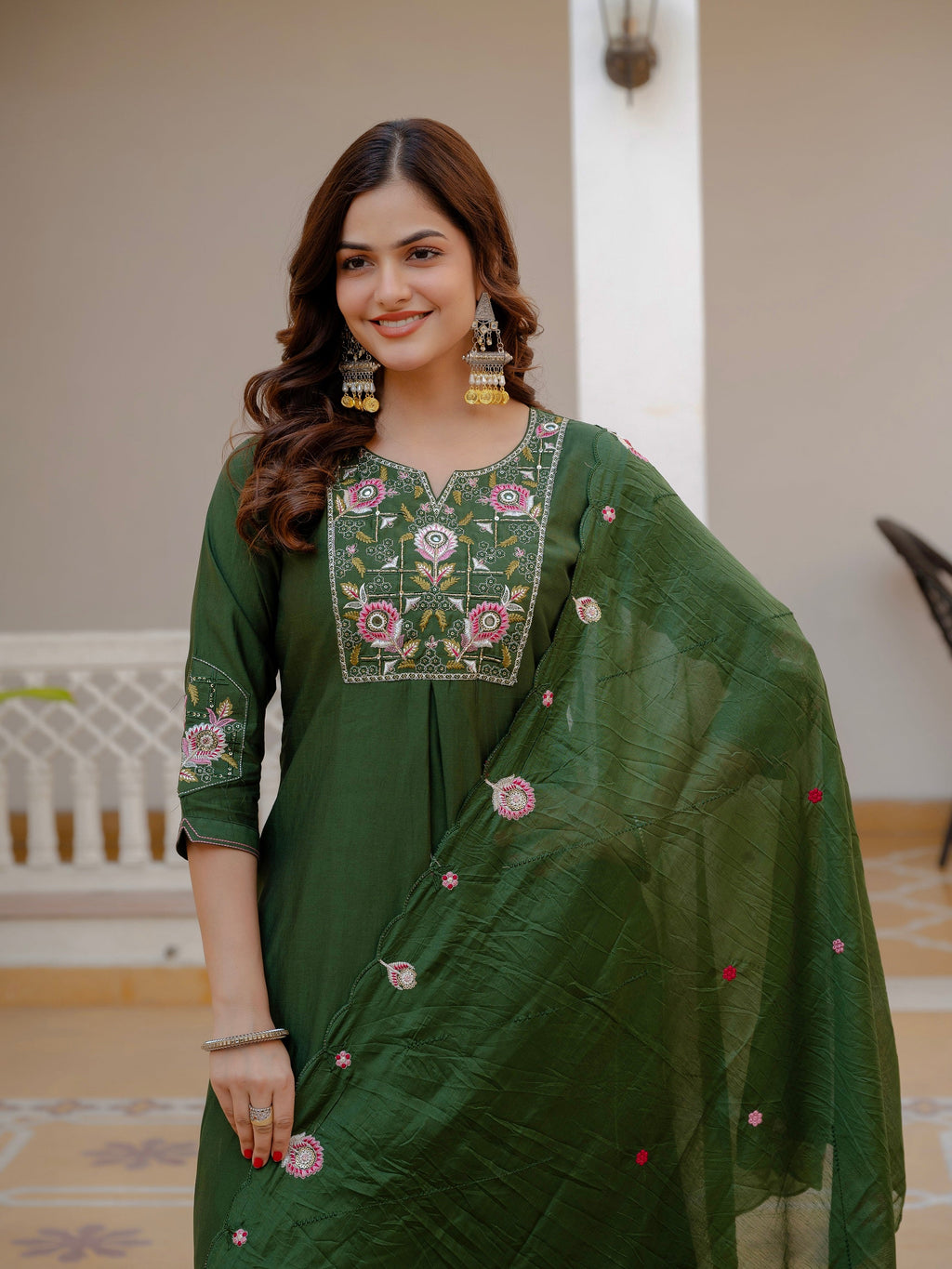 Vedant Vastram Viscose Silk Embroidery & Sequence Work Stitched Salwar Suit Set-Green - Distacart