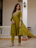 Vedant Vastram Viscose Silk Embroidery & Sequence Work Stitched Salwar Suit Set-Mehandi - Distacart