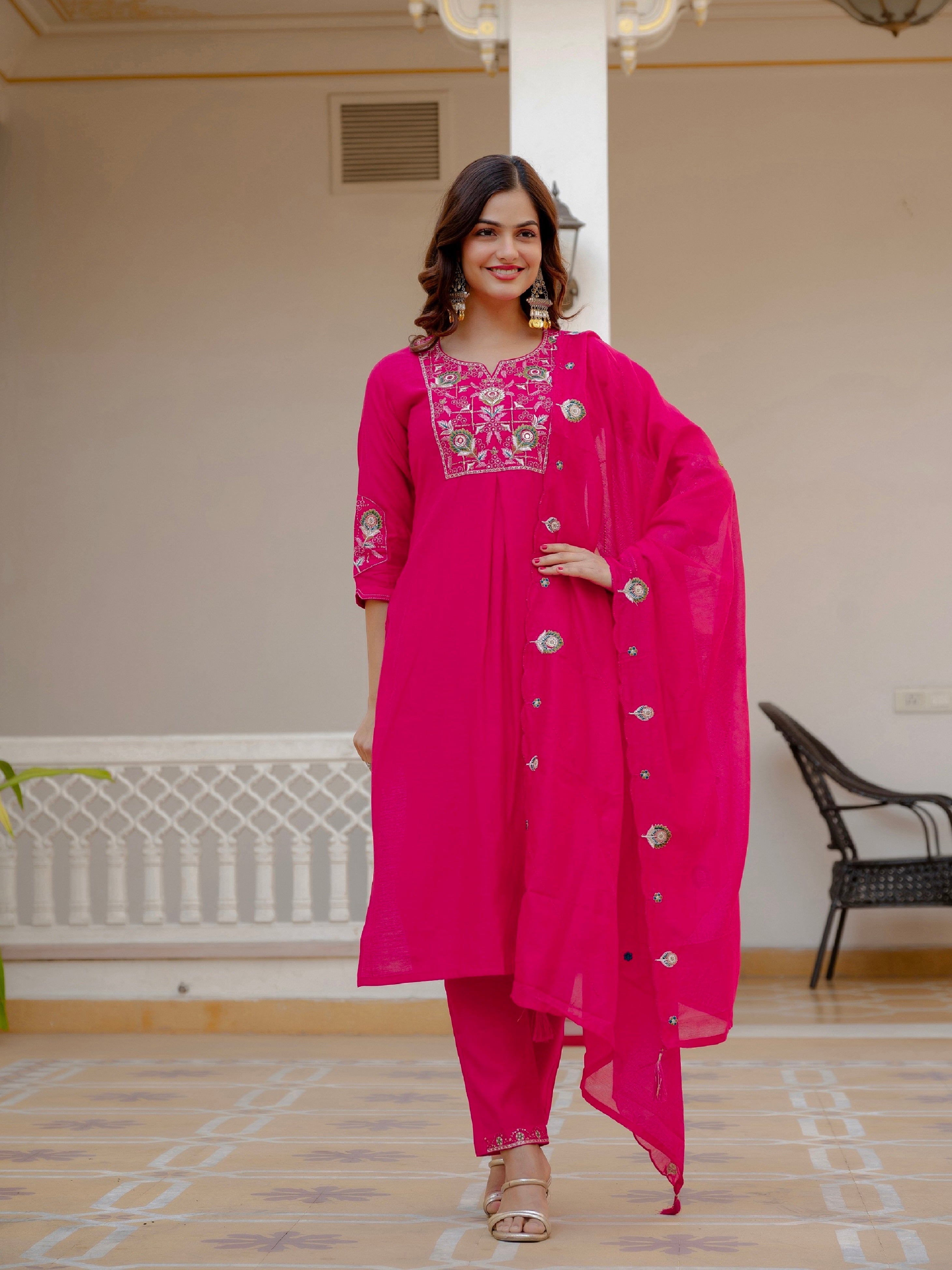 Vedant Vastram Viscose Silk Embroidery & Sequence Work Stitched Salwar Suit Set-Pink - Distacart