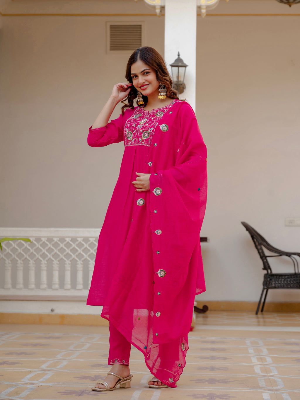 Vedant Vastram Viscose Silk Embroidery & Sequence Work Stitched Salwar Suit Set-Pink - Distacart