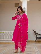Vedant Vastram Viscose Silk Embroidery & Sequence Work Stitched Salwar Suit Set-Pink - Distacart
