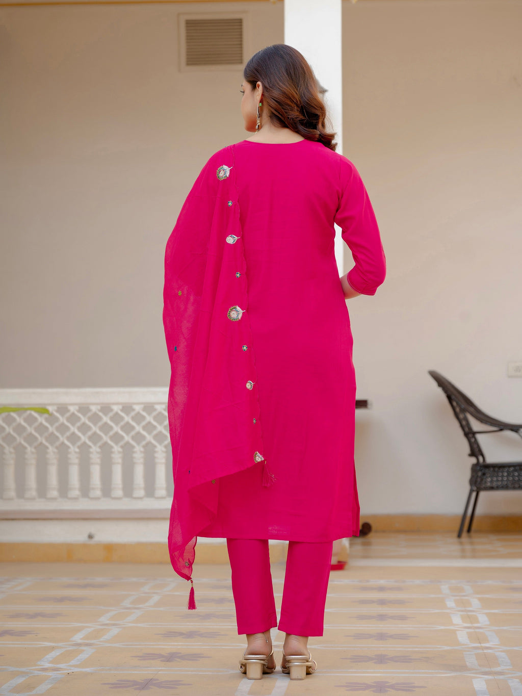 Vedant Vastram Viscose Silk Embroidery & Sequence Work Stitched Salwar Suit Set-Pink - Distacart