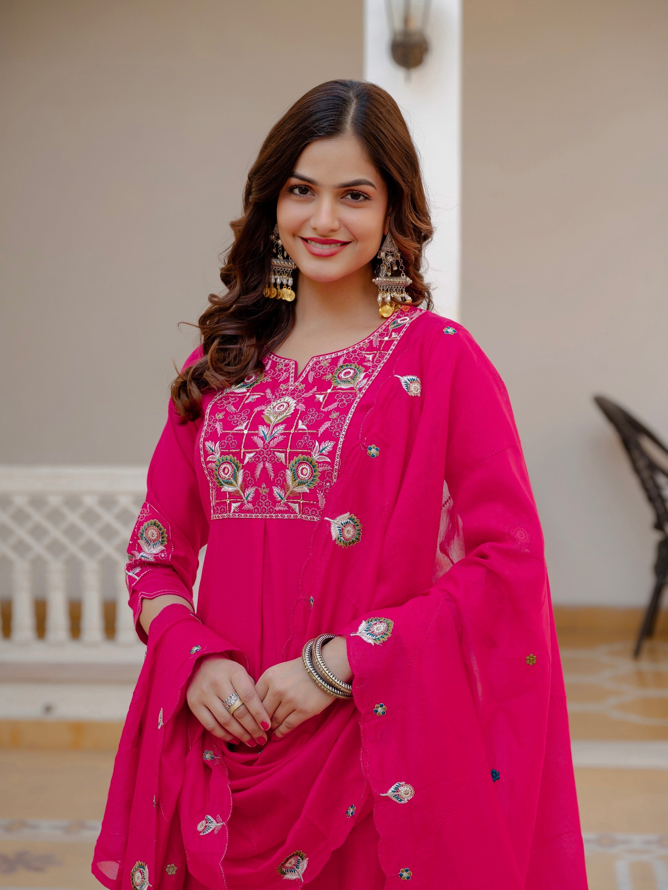 Vedant Vastram Viscose Silk Embroidery & Sequence Work Stitched Salwar Suit Set-Pink - Distacart