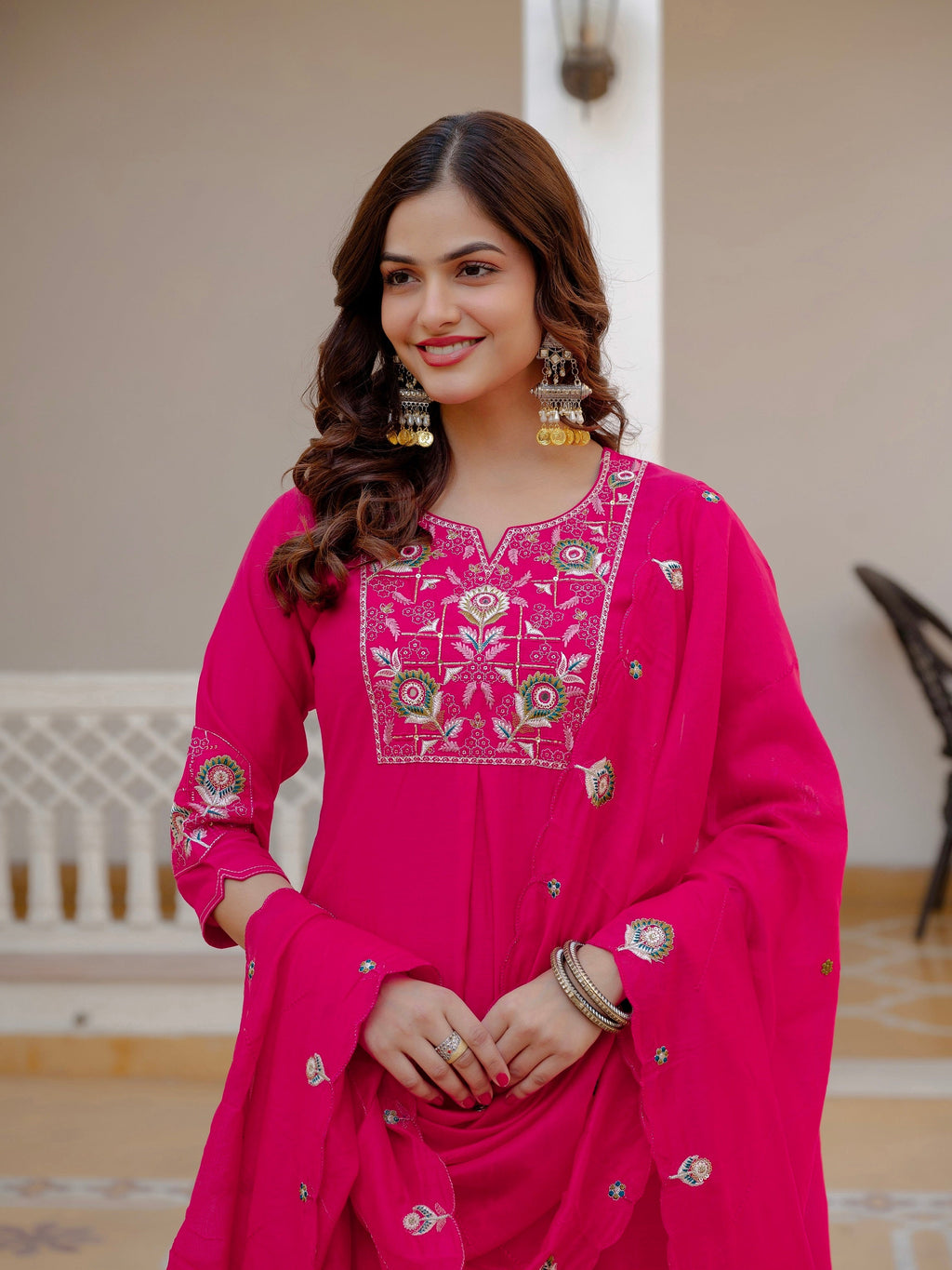 Vedant Vastram Viscose Silk Embroidery & Sequence Work Stitched Salwar Suit Set-Pink - Distacart