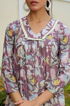 Vaasva Women Cream Printed Kurta Set With Solid Pants
