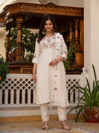 Vedant Vastram Viscose Silk Embroidery & Sequence Work Stitched Salwar Suit Set-White - Distacart