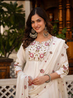 Vedant Vastram Viscose Silk Embroidery & Sequence Work Stitched Salwar Suit Set-White - Distacart