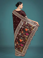 Monjolika Fashion Gorgeous Maroon Woven Banarasi Designer Satin Silk Saree
