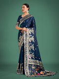 Monjolika Fashion Gorgeous Blue Woven Banarasi Designer Satin Silk Saree - Distacart