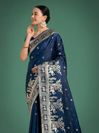 Monjolika Fashion Gorgeous Blue Woven Banarasi Designer Satin Silk Saree - Distacart