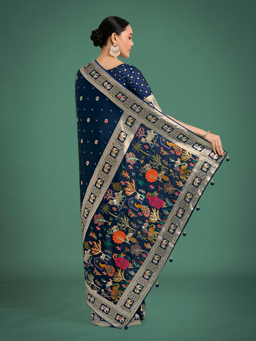 Monjolika Fashion Gorgeous Blue Woven Banarasi Designer Satin Silk Saree - Distacart