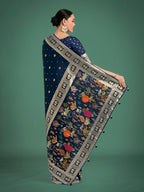 Monjolika Fashion Gorgeous Blue Woven Banarasi Designer Satin Silk Saree - Distacart