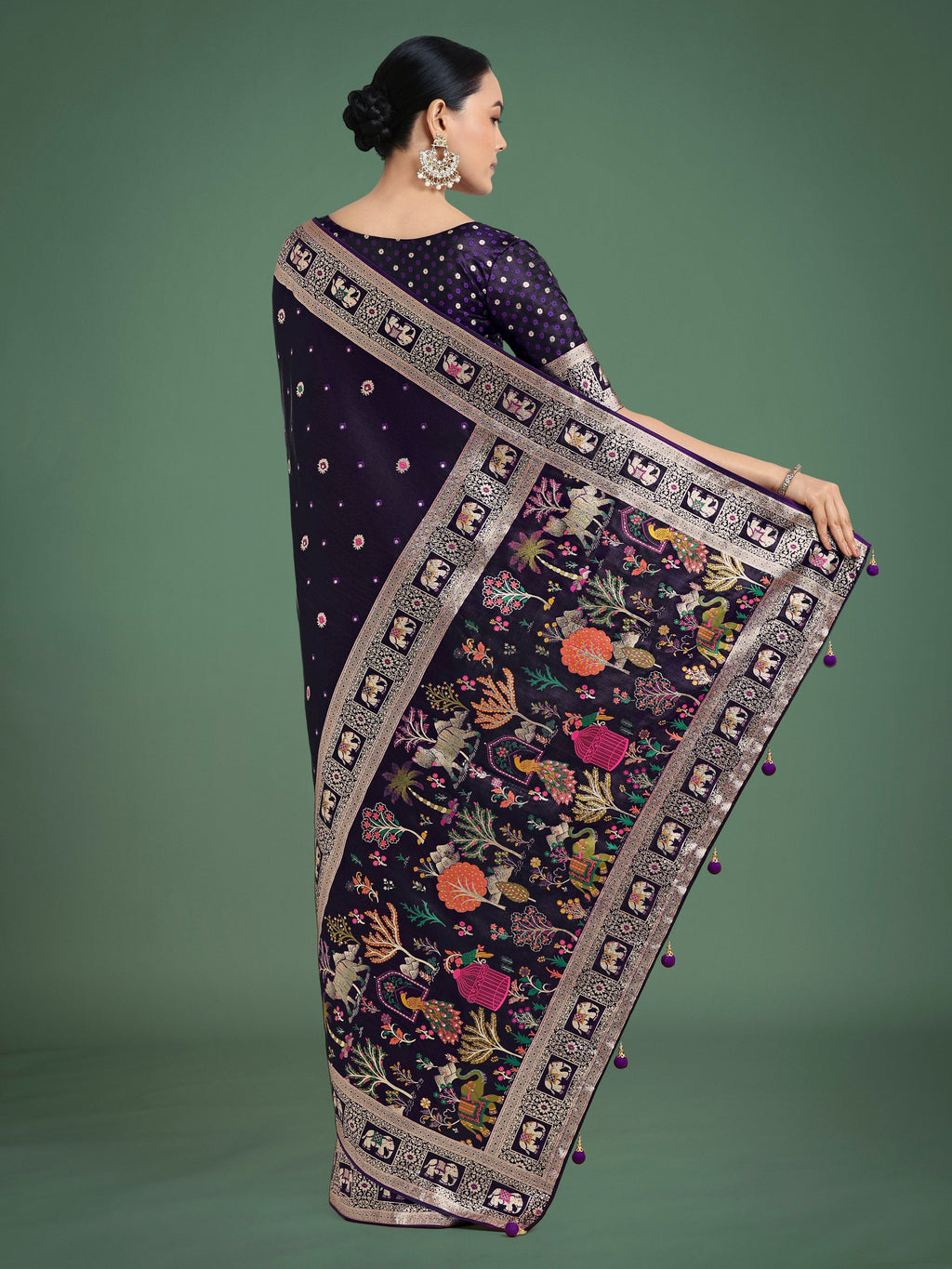 Monjolika Fashion Gorgeous Purple Woven Banarasi Designer Satin Silk Saree