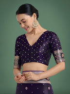 Monjolika Fashion Gorgeous Purple Woven Banarasi Designer Satin Silk Saree
