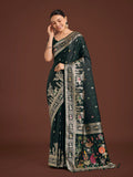 Monjolika Fashion Gorgeous Dark Green Woven Banarasi Designer Satin Silk Saree - Distacart