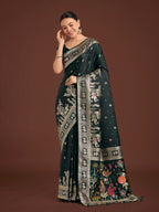Monjolika Fashion Gorgeous Dark Green Woven Banarasi Designer Satin Silk Saree - Distacart