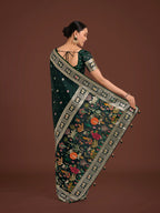 Monjolika Fashion Gorgeous Dark Green Woven Banarasi Designer Satin Silk Saree - Distacart