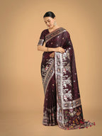 Monjolika Fashion Gorgeous Wine Woven Banarasi Designer Satin Silk Saree - Distacart